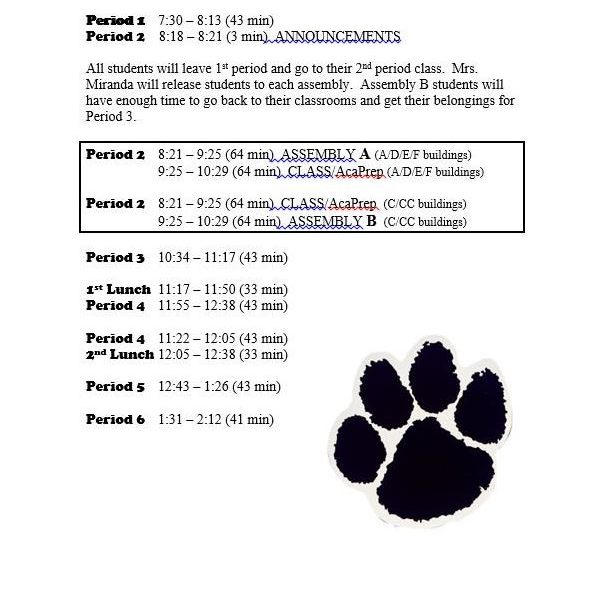 Pep Assembly Schedule