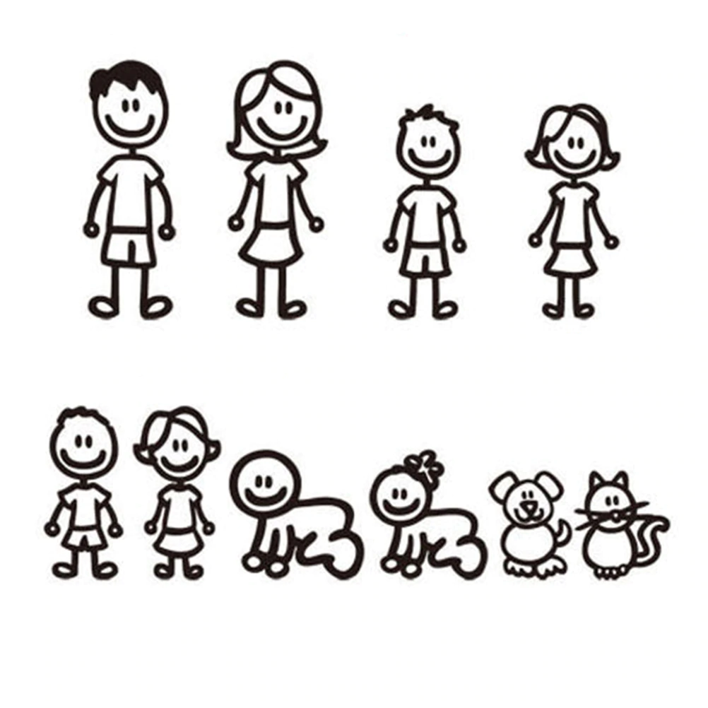 family of seven stick figures