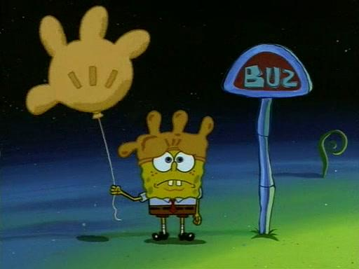 Spongebob Waiting for a Bus at Rock Bottom