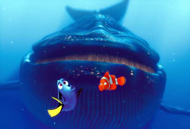 A Blue Whale About to Swallow Dory and Marlin in Finding Nemo
