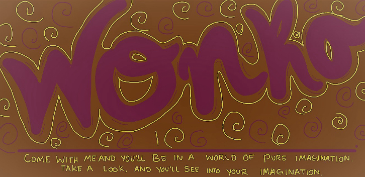 Artistic design of Wonka and song quote