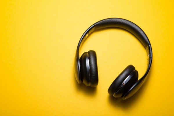 headphones on yellow background