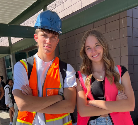 students dressed up in construction gear