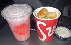 Pretzels and a drink from Swig