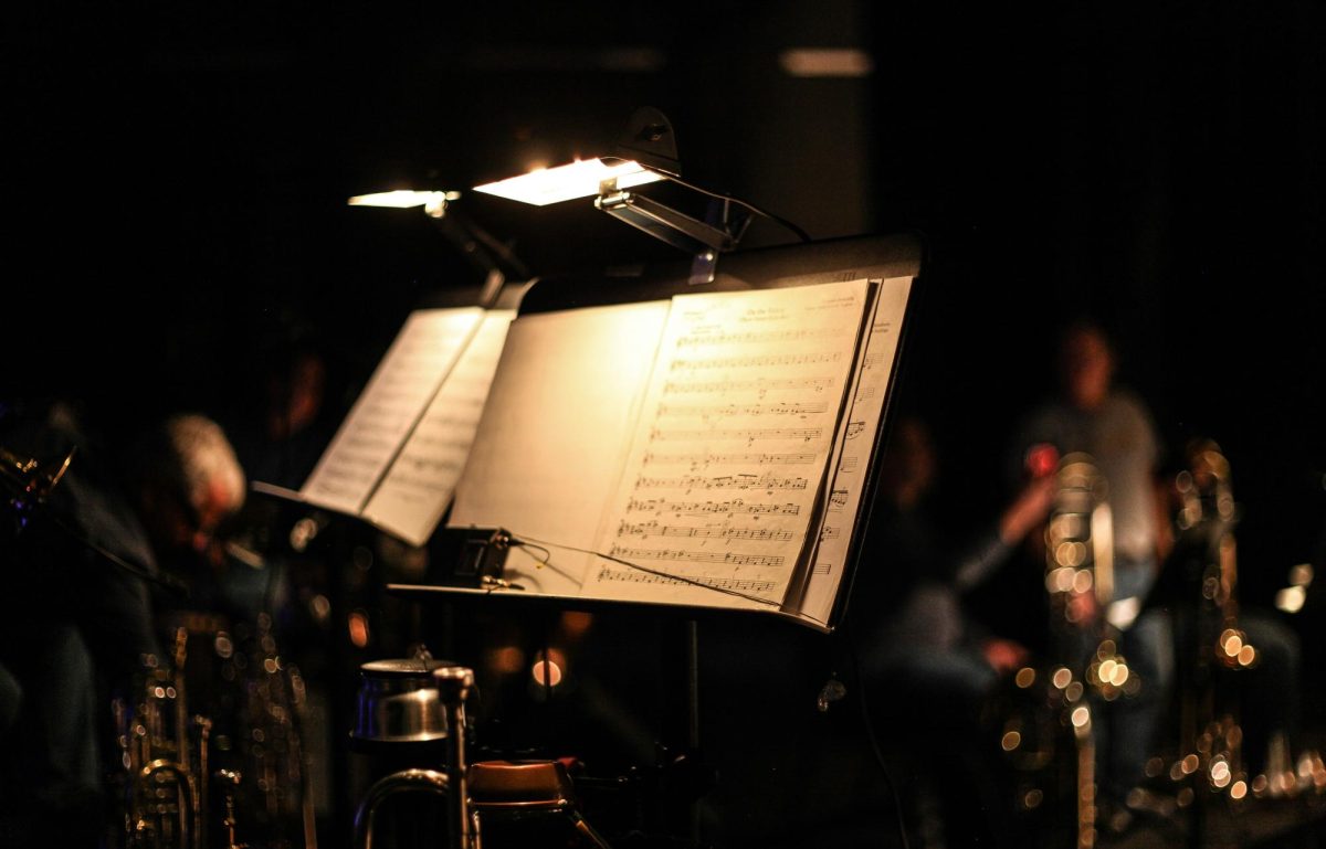 music stand under lights