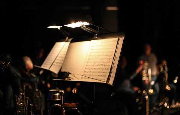 music stand under lights