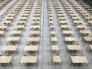 Desks set up for testing