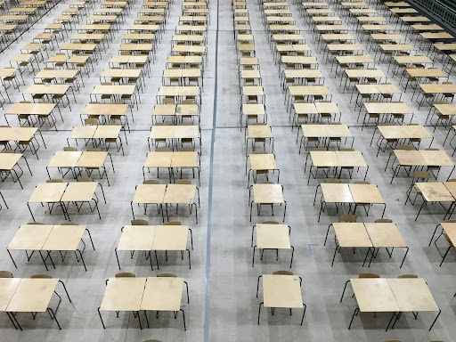 Desks set up for testing